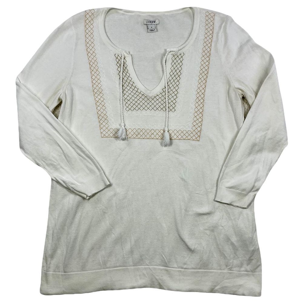 J.Crew Embroidered Tunic Top Long Sleeve Ivory Cream Cotton Blend‎ Size S